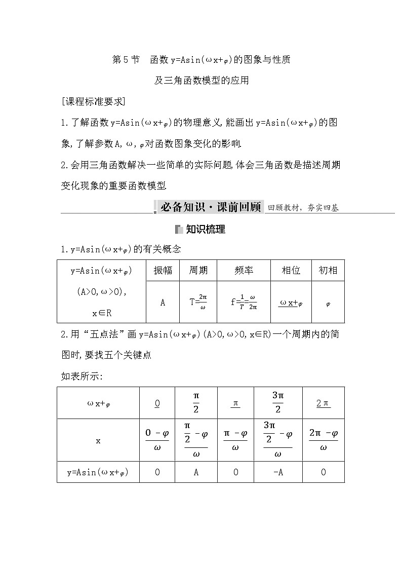 高考数学第一轮复习复习第5节　函数y=Asin(ωx+φ)的图象与性质及三角函数模型的应用（讲义）01