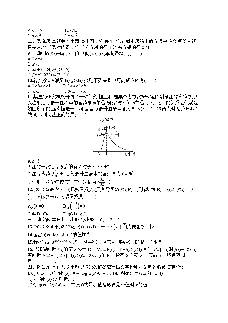 2025届人教新高考高三数学一轮复习章末目标检测卷2函数Word版附解析第2页