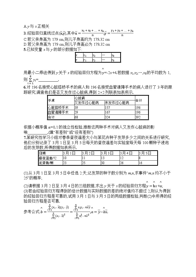 2025届人教新高考高三数学一轮复习考点规范练53成对数据的统计分析Word版附解析第2页