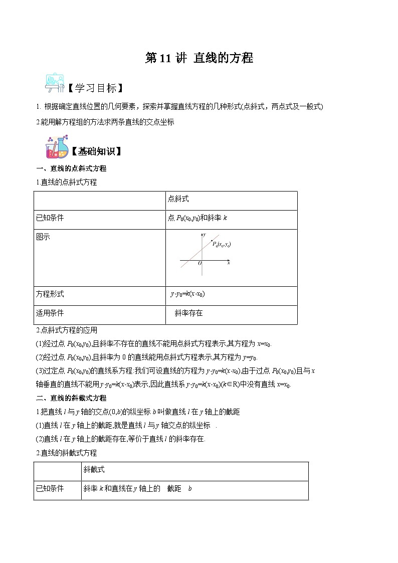 新人教版高二暑期数学衔接第11讲直线的方程讲义(学生版+解析)第1页