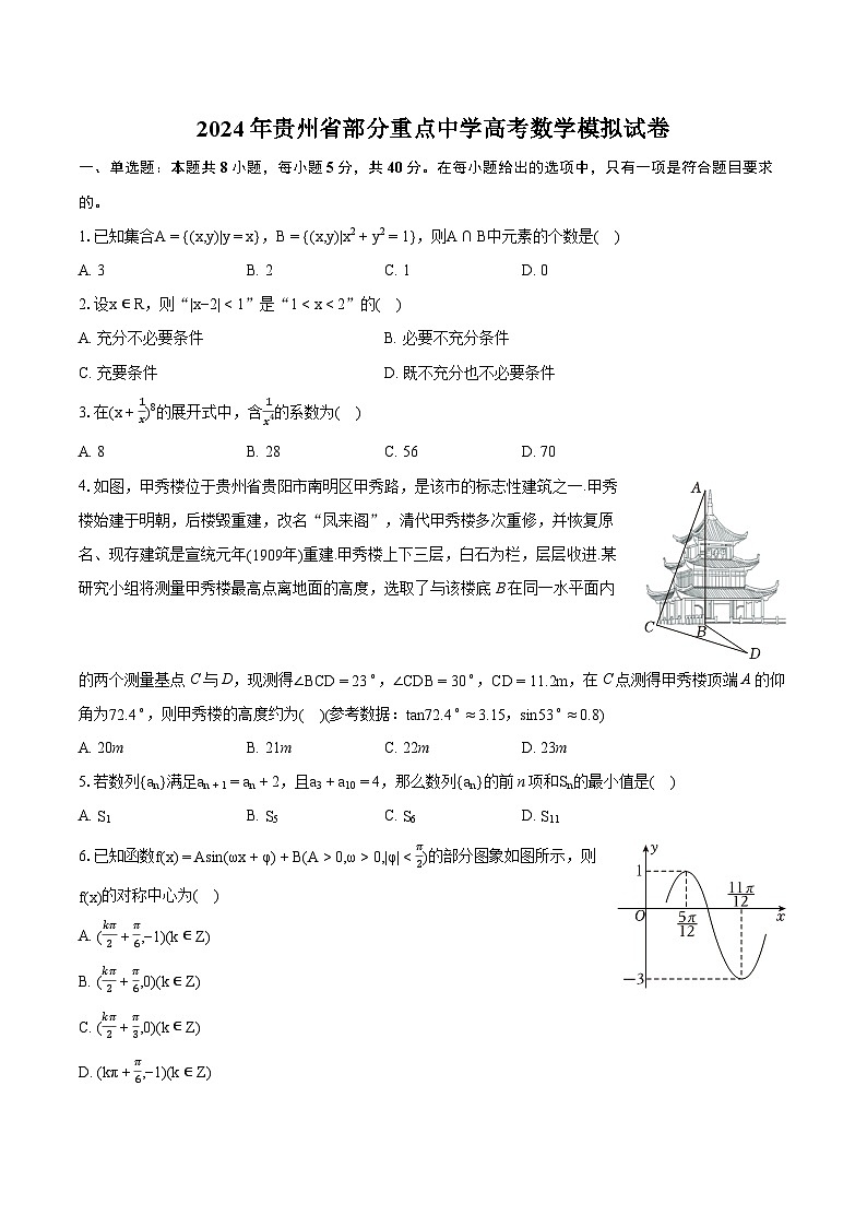 2024年贵州省部分重点中学高考数学模拟试卷（含详细答案解析）01