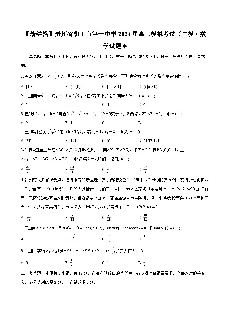 【新结构】贵州省凯里市第一中学2024届高三模拟考试（二模）数学试题（含详细答案解析）01