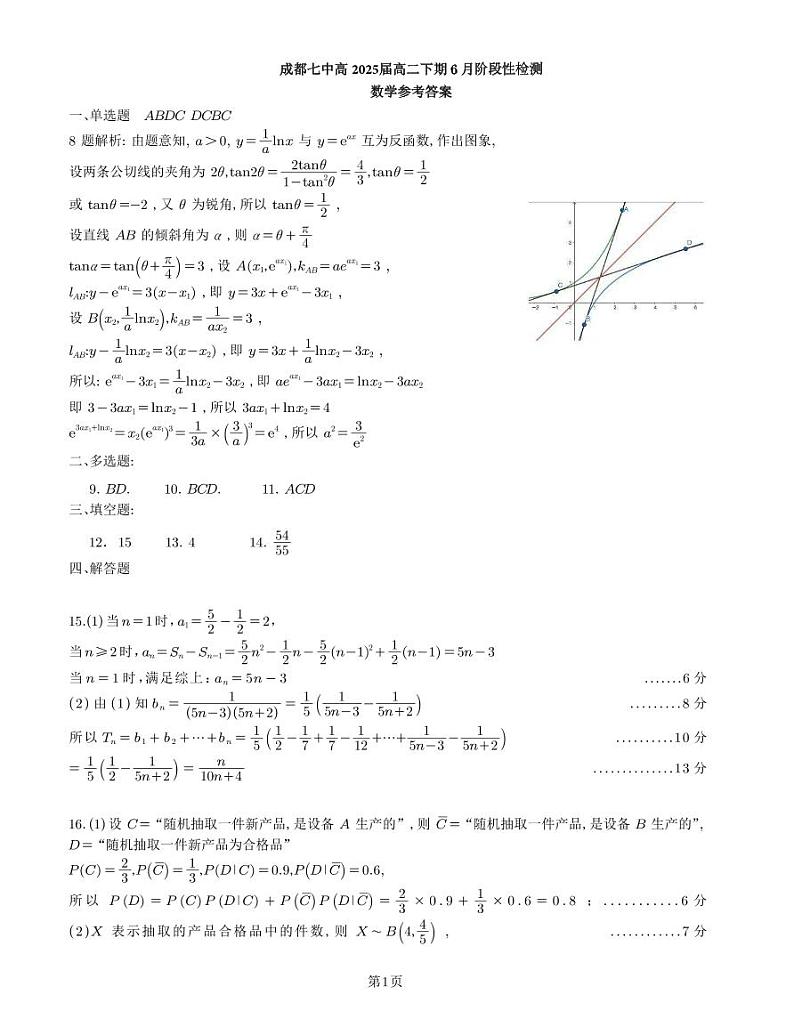 四川省成都市第七中学2023-2024学年高二下学期6月月考数学试题01