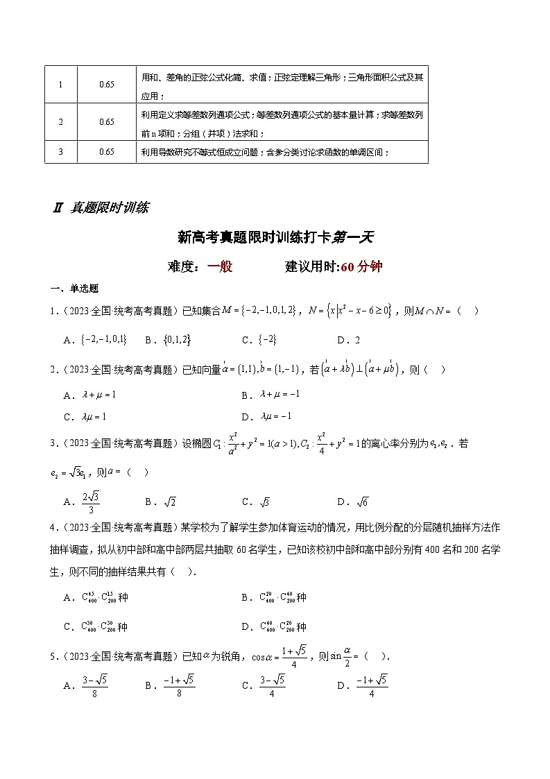 打卡第一天-10天刷完高考真题（新高考ⅠⅡ卷2021-2023）-冲刺2024年高考数学考前必刷题（新高考通用）（原卷版）第2页