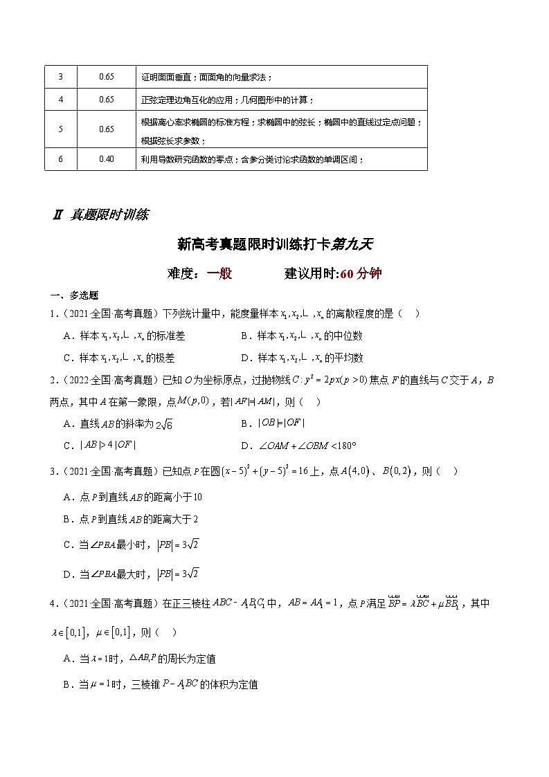 打卡第九天-10天刷完高考真题（新高考Ⅰ和Ⅱ卷2021-2023）-冲刺2024年高考数学考前必刷题（新高考通用）（原卷版+解析版）02
