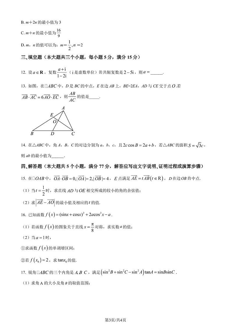 （新构架19题）湖南师大附中2024年高一下学期第一次大练习数学试题（原卷版+含解析）03