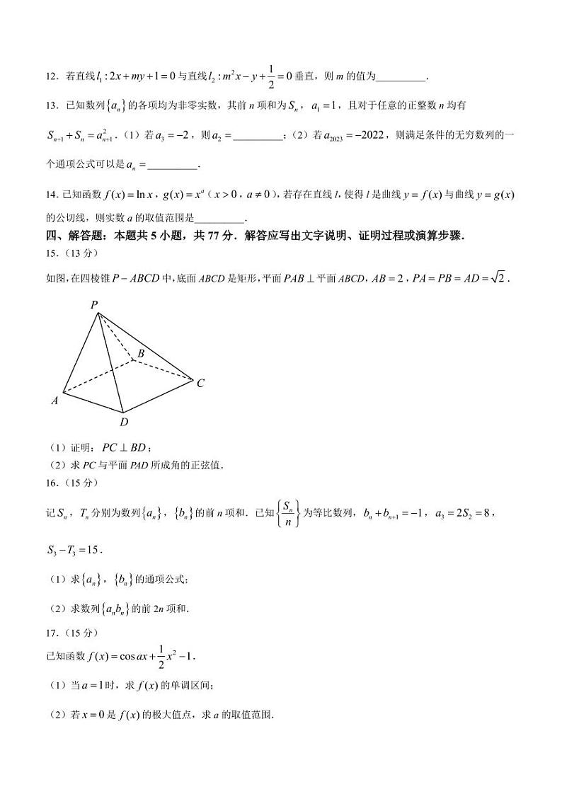 （新构架19题）重庆一中2023-2024学年高二下学期开学考试数学试题（含答案）03