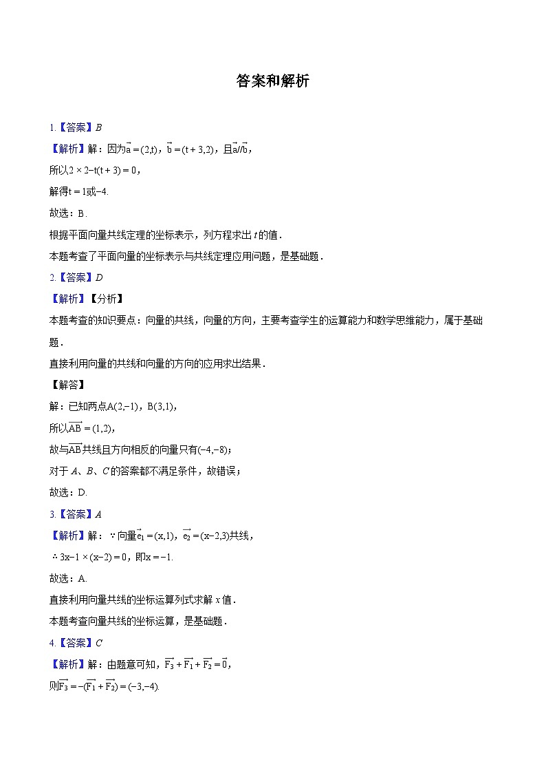 人教A版（2019）必修第二册《6.3 平面向量的基本定理及坐标表示》2024年同步练习卷（5）-普通用卷02