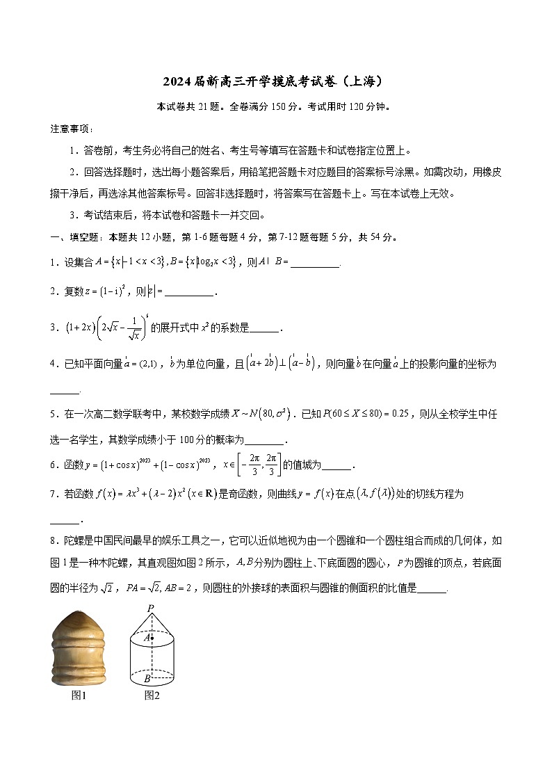 数学-2024届新高三开学摸底考试卷（上海专用）（考试及解析）01