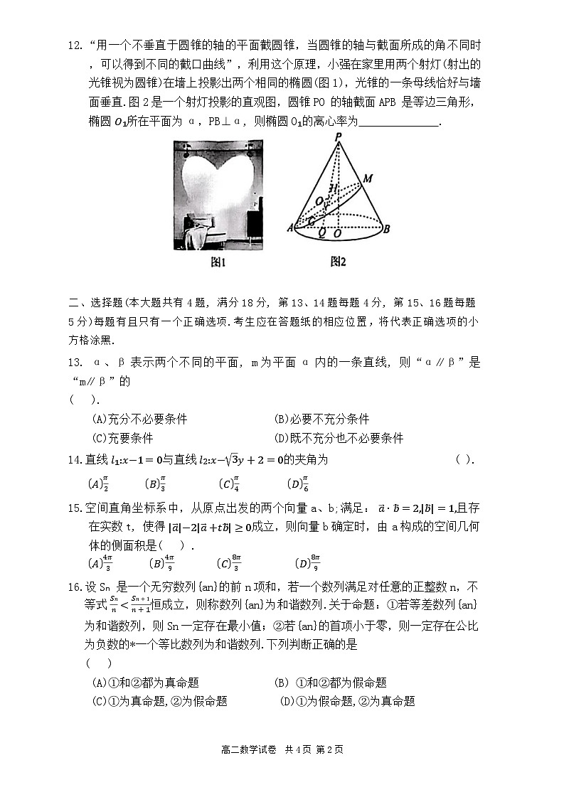 上海市嘉定区2023-2024学年高二下学期期末考试数学试卷第2页