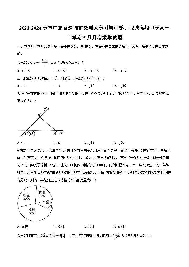 2023-2024学年广东省深圳市深圳大学附属中学、龙城高级中学高一下学期5月月考数学试题（含答案）01