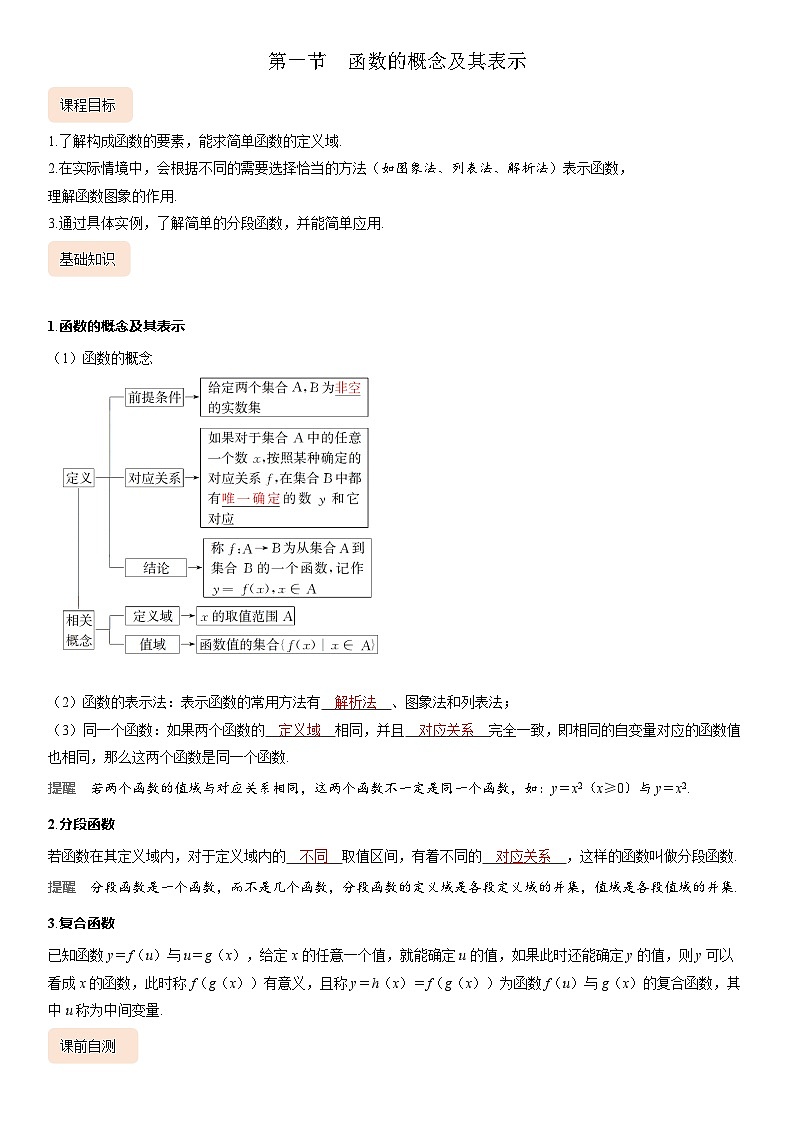 2025届新高考数学考点全复习讲义2.1函数的概念及其表示01