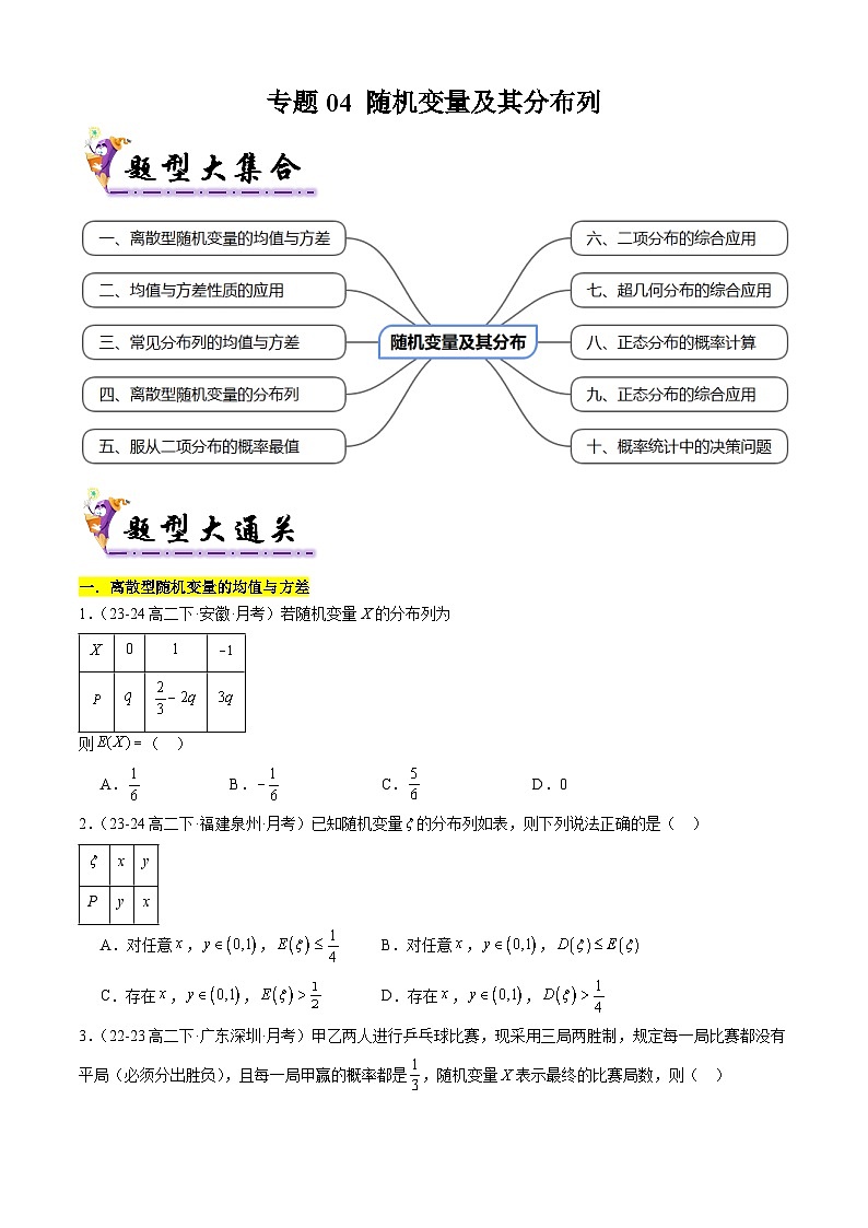 专题04 随机变量及其分布类常考题型归类（考题猜想，10大题型50题专练）（原卷版）第1页