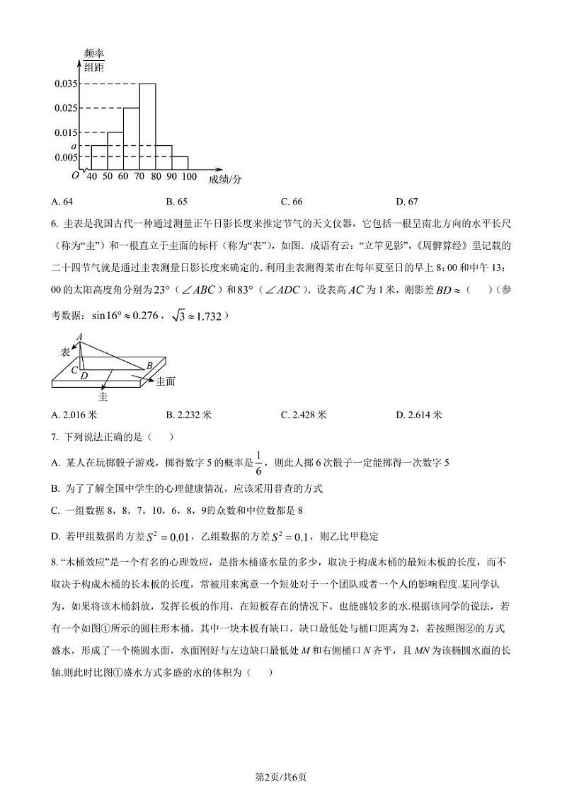 山东省百师联盟2023-2024学年高一下学期期末联考（6月）数学试题（原卷版）第2页