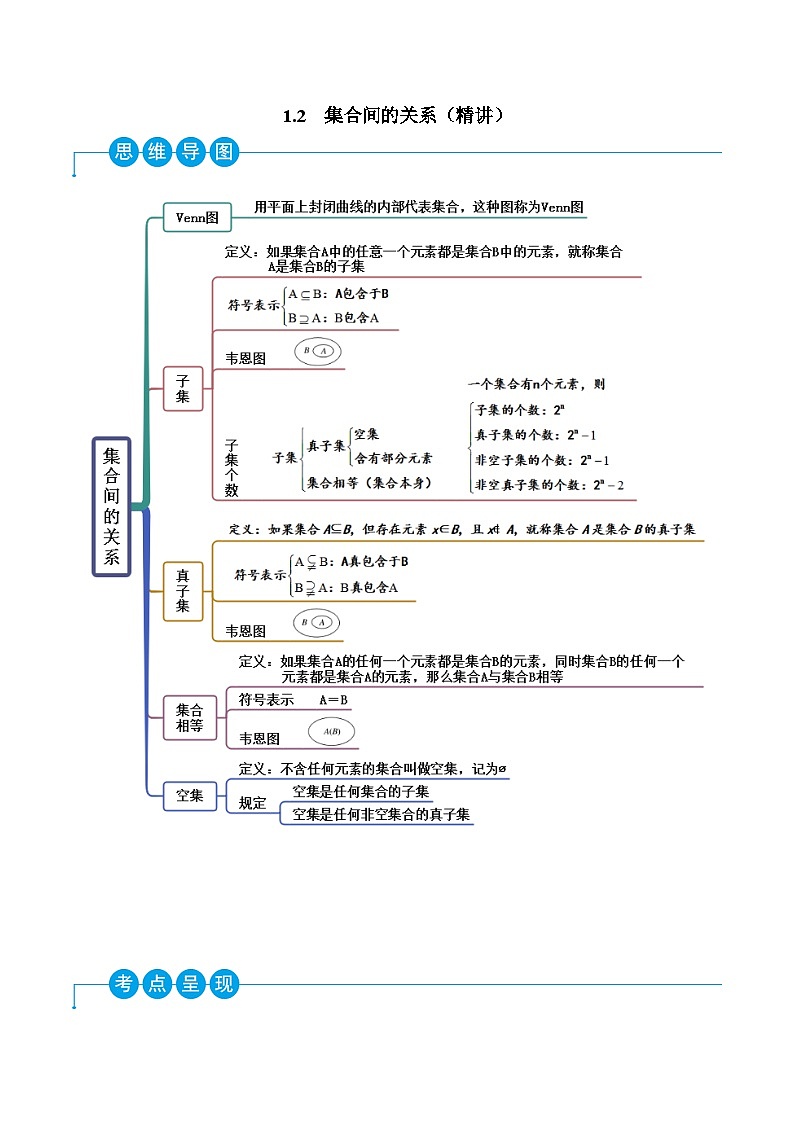 高一数学一隅三反系列(人教A版必修第一册)1.2集合间的关系(精讲)(原卷版+解析)01