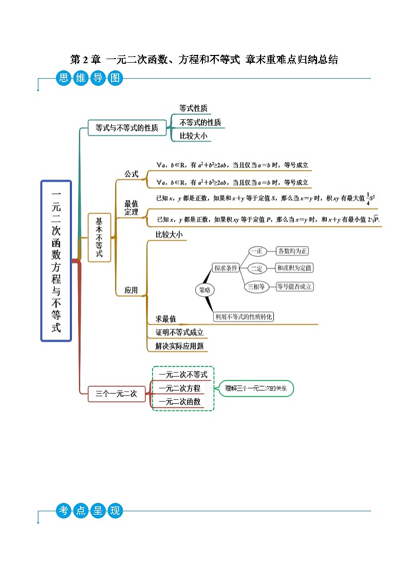 高一数学一隅三反系列(人教A版必修第一册)第2章一元二次函数、方程和不等式章末重难点归纳总结(原卷版+解析)第1页