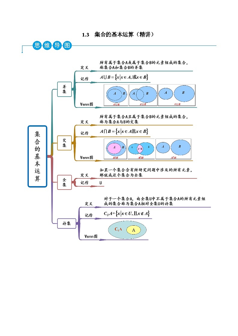 高一数学一隅三反系列(人教A版必修第一册)1.3集合的基本运算(精讲)(原卷版+解析)01