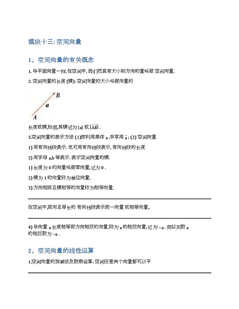 2024新高考数学基础知识梳理与课本优秀题目巩固-模块13-空间向量-2025新高考数学专题第1页