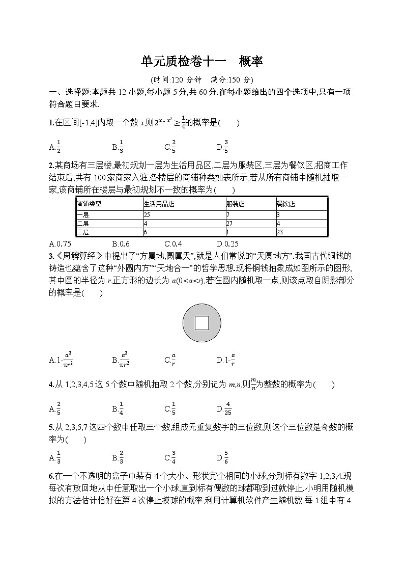 高考第一轮文科数学（人教A版）单元质检卷十一　概率第1页