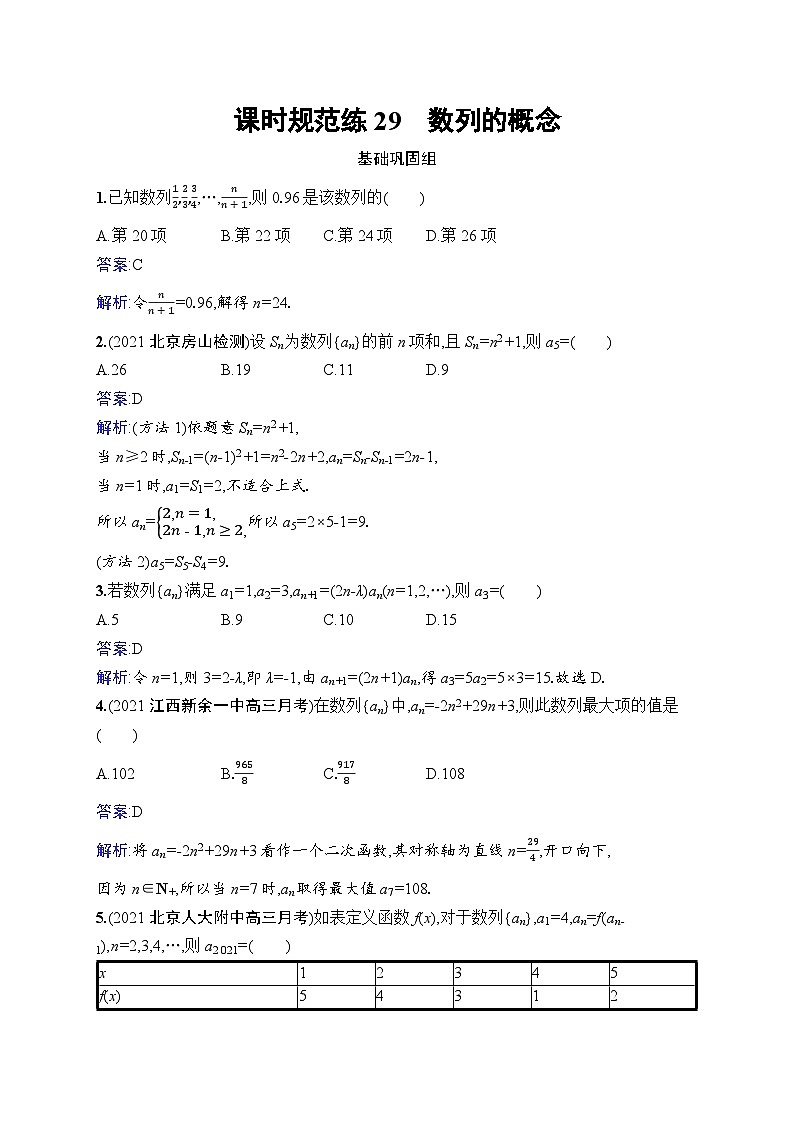 北师大版高考第一轮理科数学(适用于老高考旧教材)课时规范练29　数列的概念第1页