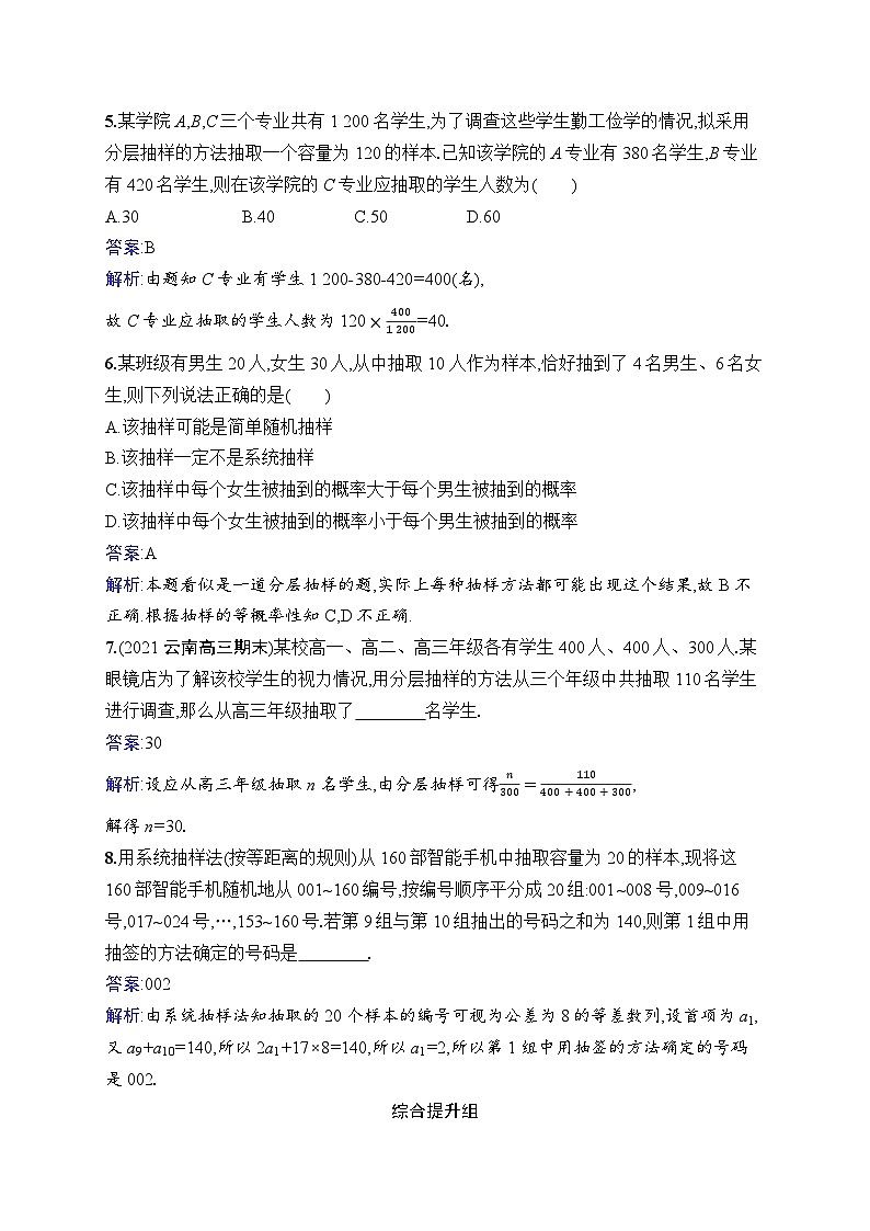 北师大版高考第一轮理科数学(适用于老高考旧教材)课时规范练54　随机抽样第2页