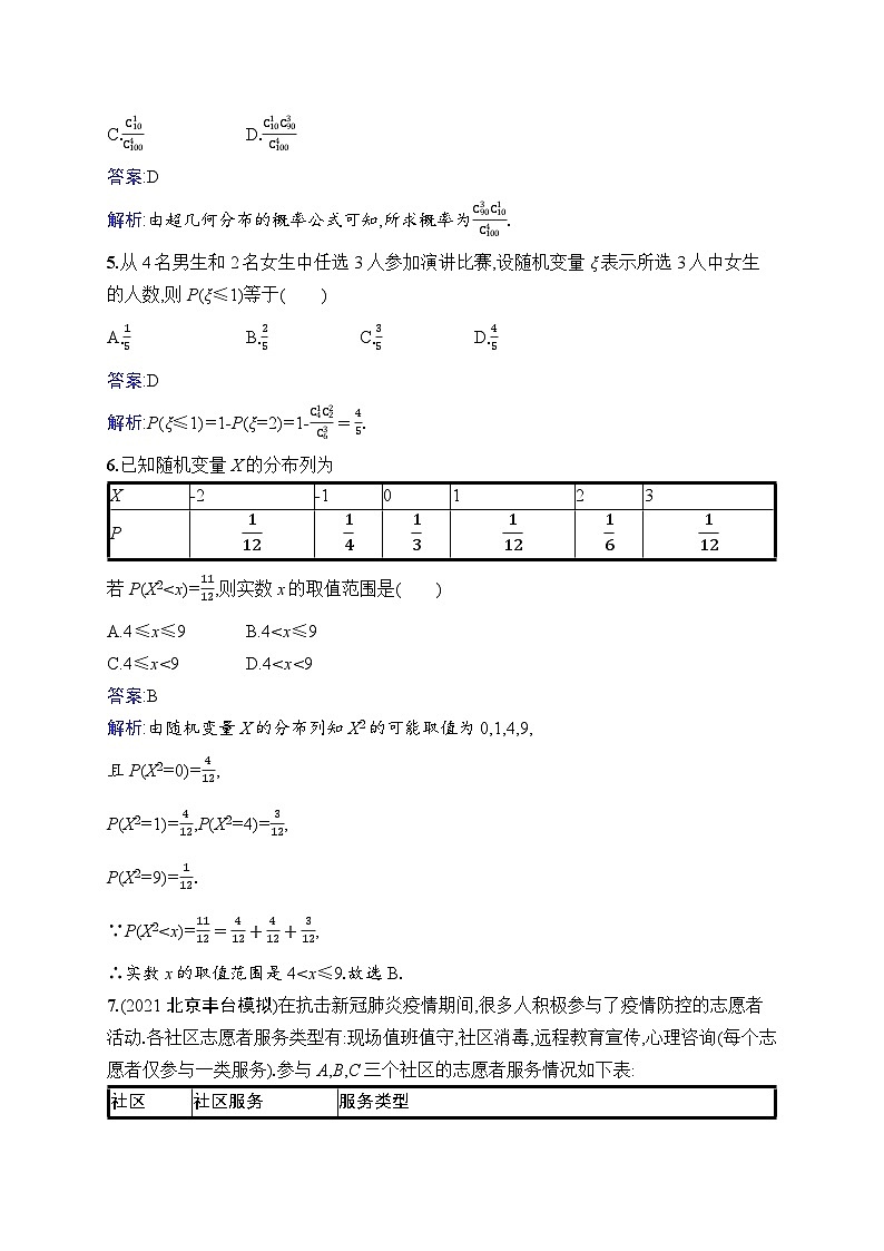 北师大版高考第一轮理科数学(适用于老高考旧教材)课时规范练62　离散型随机变量及其分布列第2页