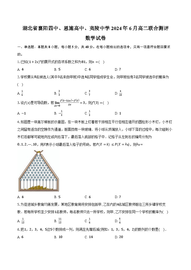 湖北省襄阳四中、恩施高中、夷陵中学2024年6月高二联合测评数学试卷（含答案）01