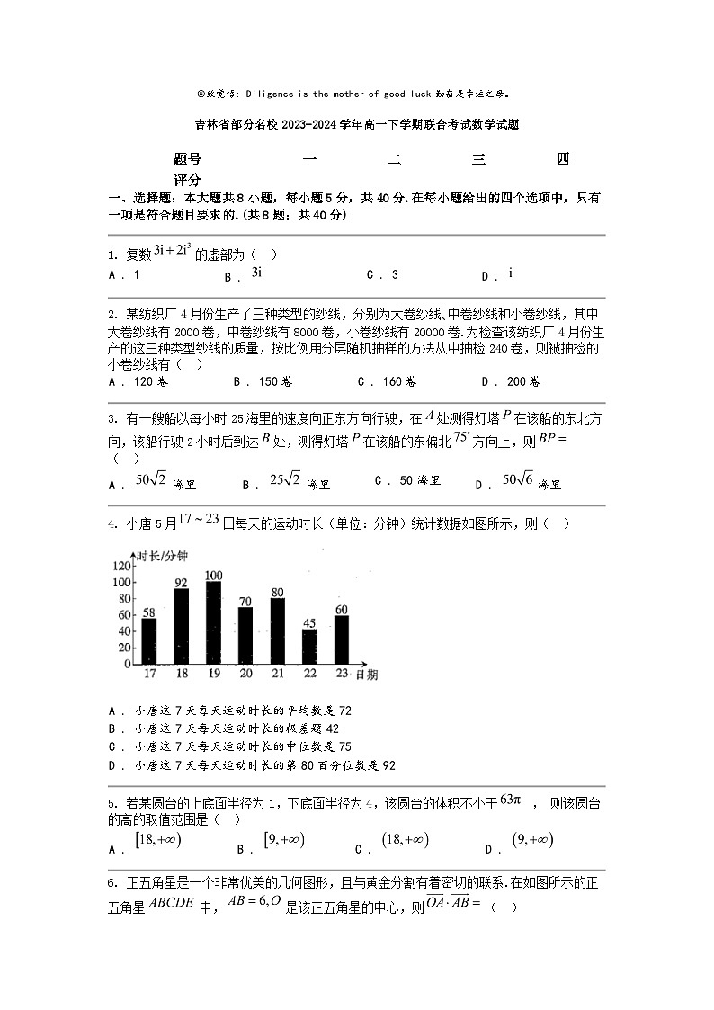 [数学]吉林省部分名校2023-2024数学年高一下学期联合考试期中数学试题第1页