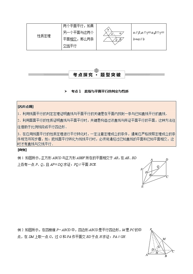 高考数学一轮复习考点探究与题型突破第41讲直线、平面平行的判定与性质(原卷版+解析)02