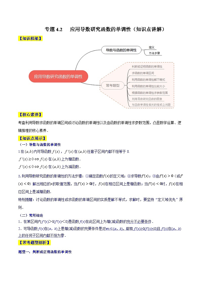 高考数学一轮复习知识点讲解+真题测试专题4.2应用导数研究函数的单调性(知识点讲解)(原卷版+解析)01
