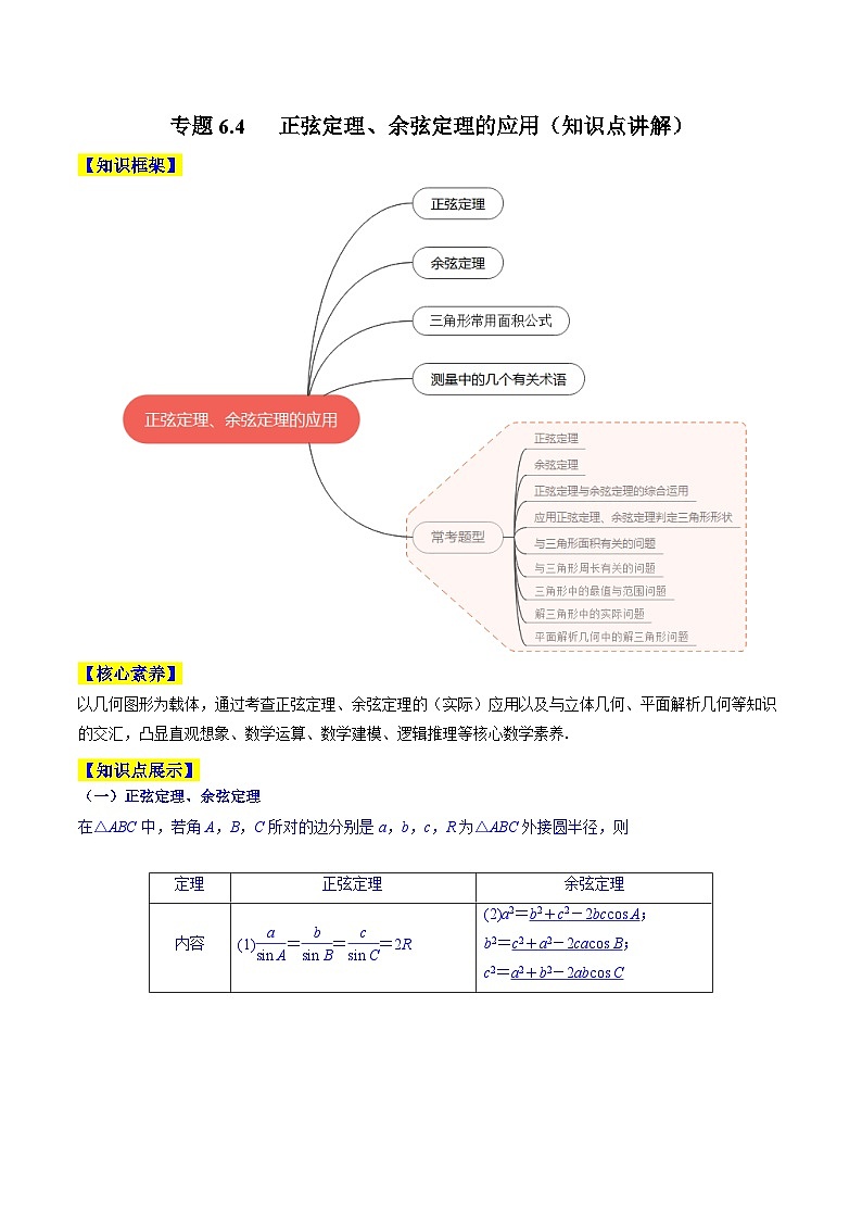 高考数学一轮复习知识点讲解+真题测试专题6.4正弦定理、余弦定理的应用(知识点讲解)(原卷版+解析)01