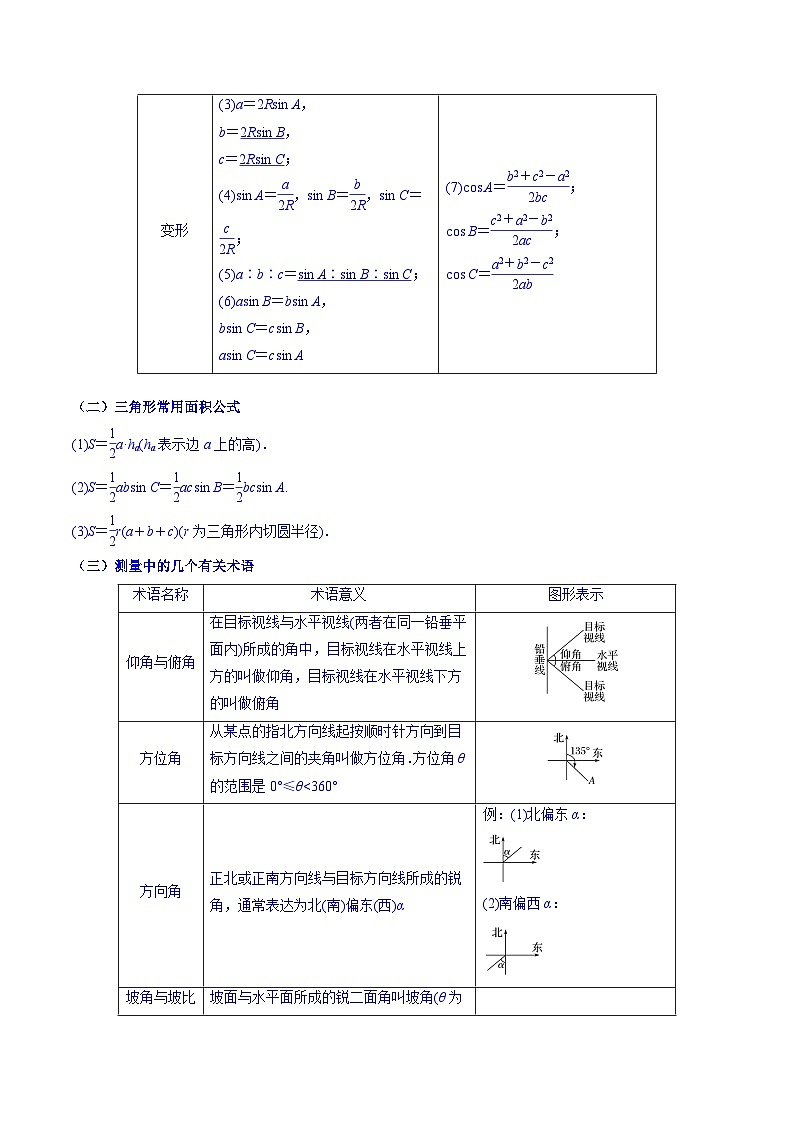 高考数学一轮复习知识点讲解+真题测试专题6.4正弦定理、余弦定理的应用(知识点讲解)(原卷版+解析)02