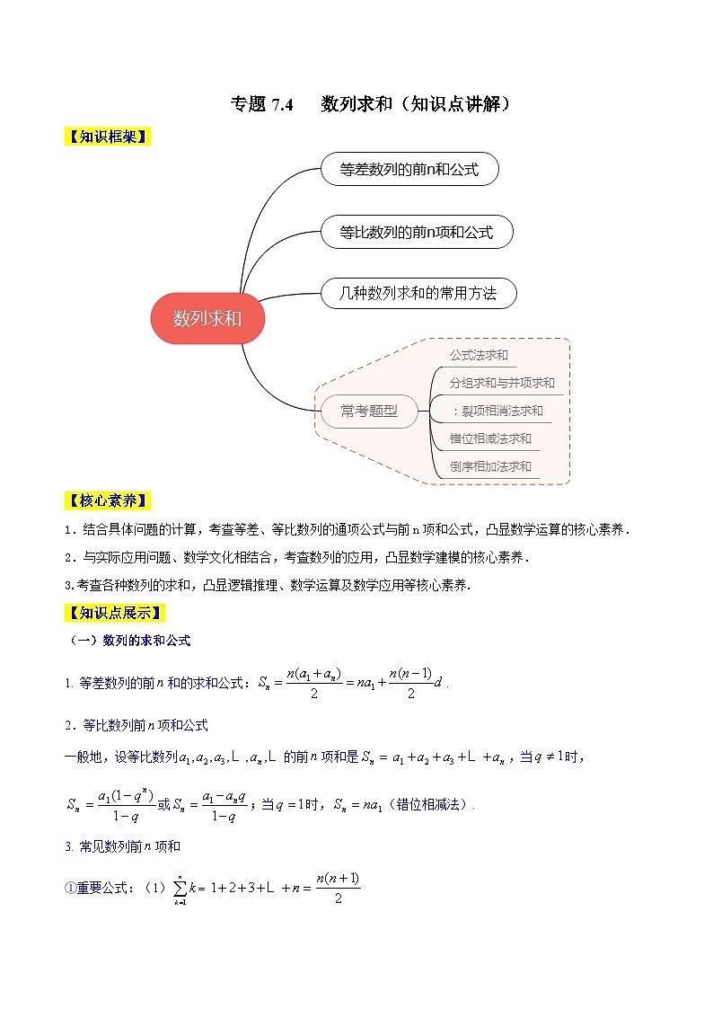 高考数学一轮复习知识点讲解+真题测试专题7.4数列求和(知识点讲解)(原卷版+解析)第1页