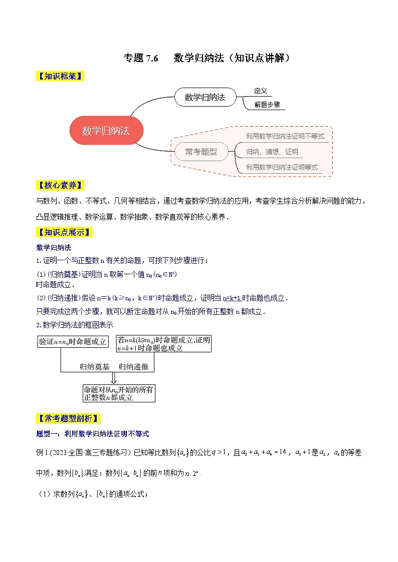 高考数学一轮复习知识点讲解+真题测试专题7.6数学归纳法(知识点讲解)(原卷版+解析)01
