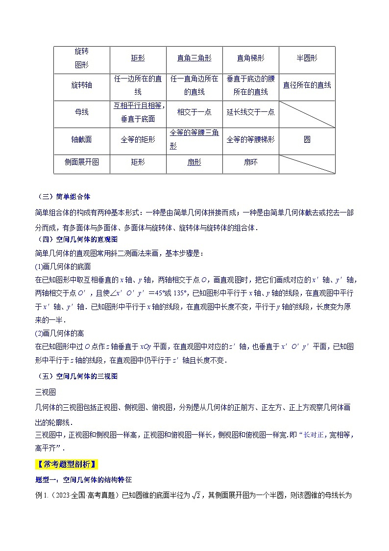 高考数学一轮复习知识点讲解+真题测试专题8.1空间几何体及其三视图和直观图(知识点讲解)(原卷版+解析)02