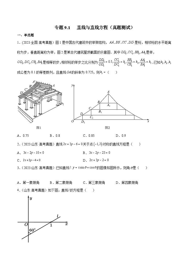 高考数学一轮复习知识点讲解+真题测试专题9.1直线与直线方程(真题测试)(原卷版+解析)01