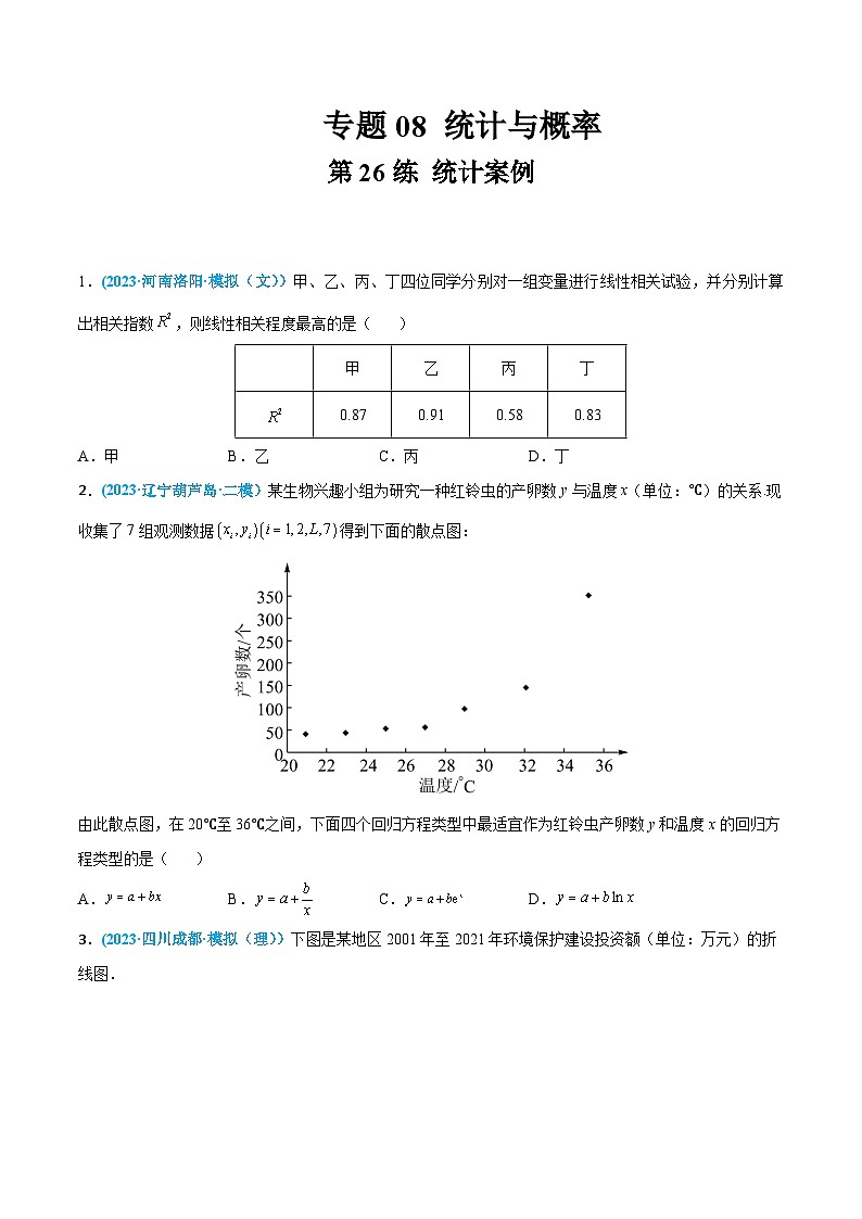 高考数学一轮复习小题多维练(新高考专用)第26练统计案例(原卷版+解析)01