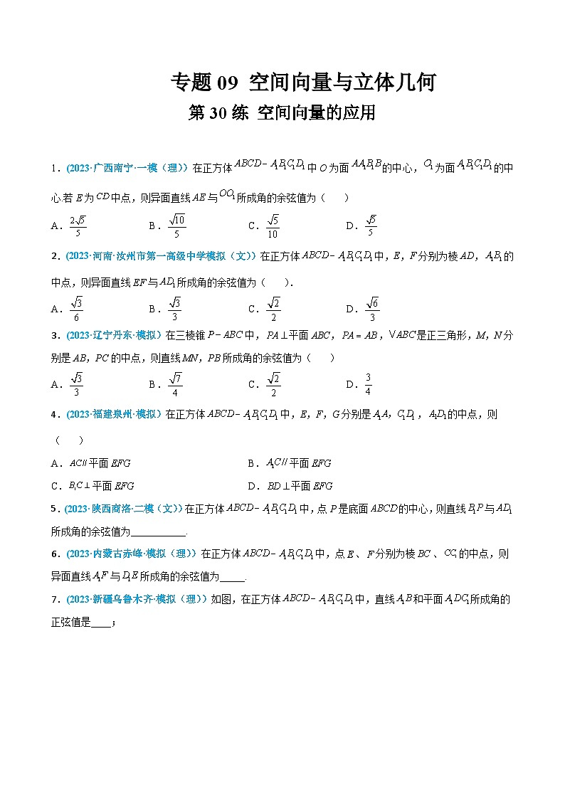 高考数学一轮复习小题多维练(新高考专用)第30练空间向量的应用(原卷版+解析)01