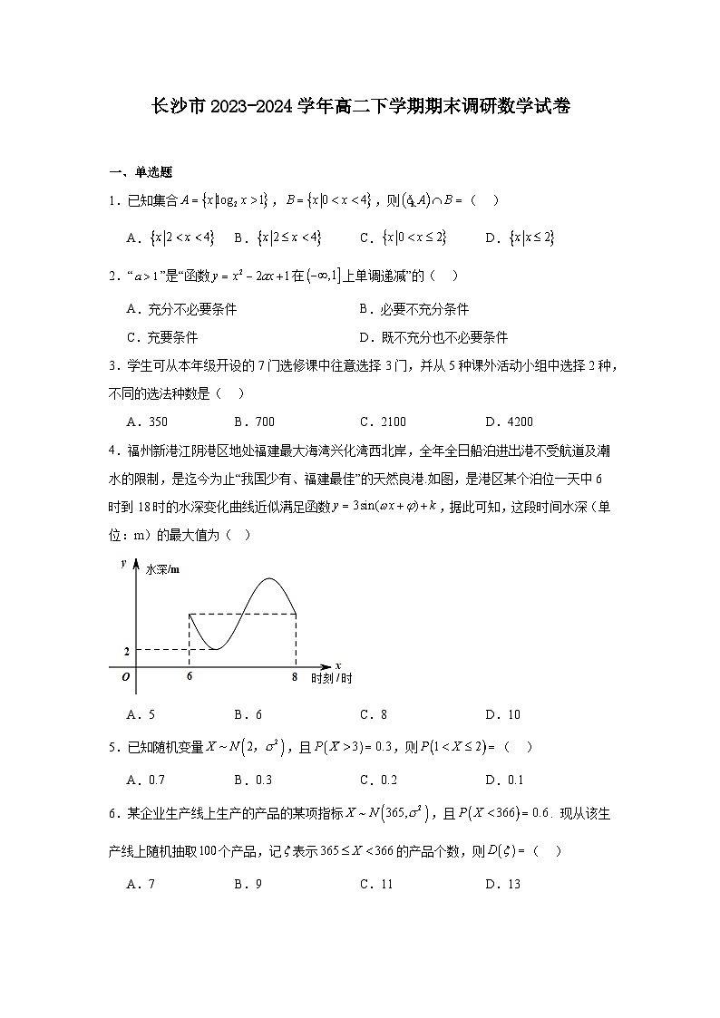 湖南省长沙市2023-2024学年高二下学期期末调研数学试卷01