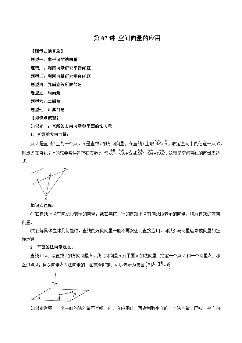 第07讲 空间向量的应用（七大题型）-2024年高中数学新高二暑期衔接讲义01