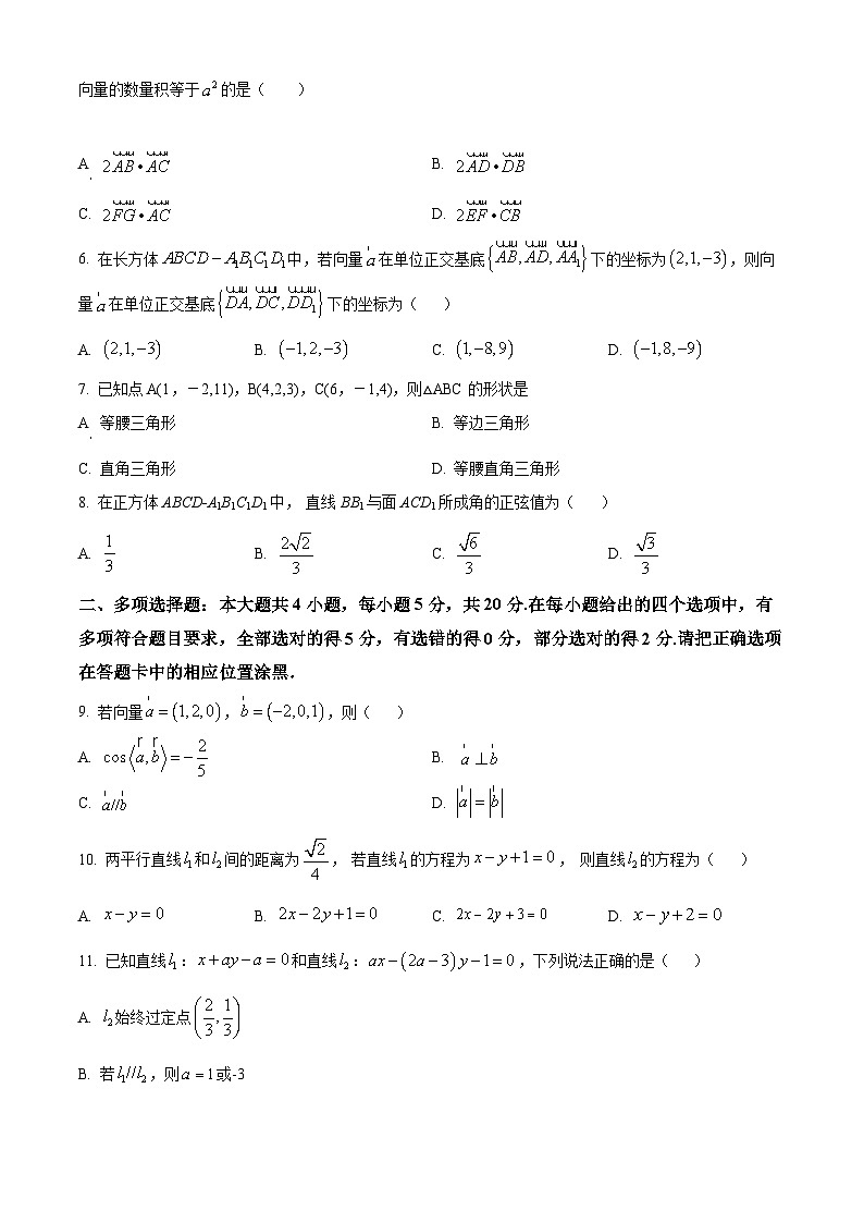 广东省东莞市第四高级中学2022-2023学年高二上学期期中数学试题(原卷版+解析)02