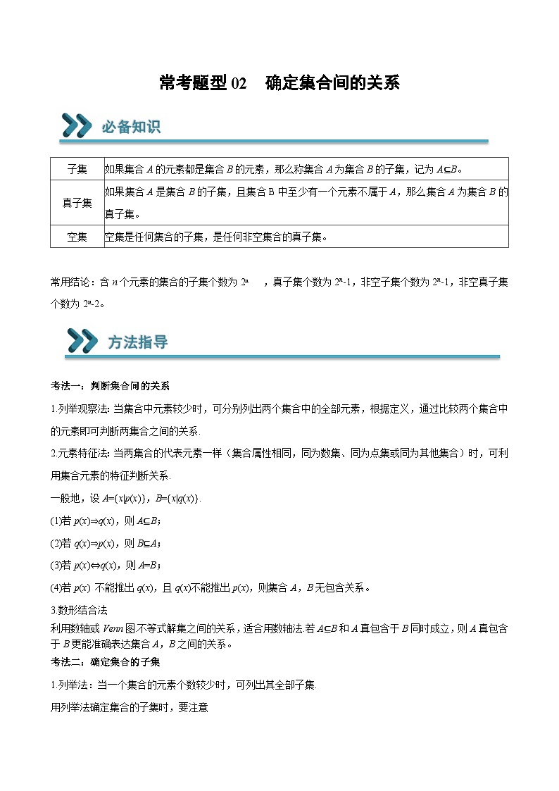 高一数学上学期期中期末重点突破(人教A版必修第一册)02确定集合间的关系(原卷版+解析)01