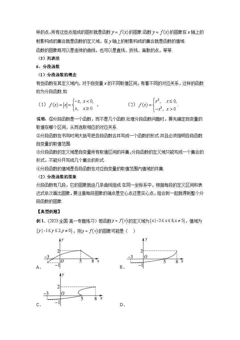 人教A版高一数学上学期期中期末必考题型归纳及过关测试专题07函数的概念、定义域、值域、解析式、分段函数(原卷版+解析)第2页