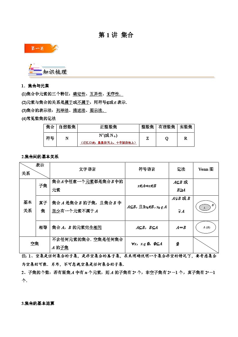 2024年高考数学一轮复习满分攻略(新高考地区专用)考点01集合(精讲)(原卷版+解析)第1页