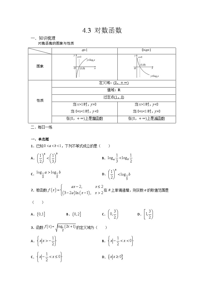 高中数学必修一预习课17对数函数第1页