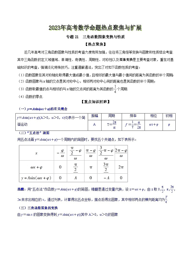 高考数学命题热点聚焦与扩展(通用版)专题21三角函数图象变换与性质【原卷版+解析】第1页