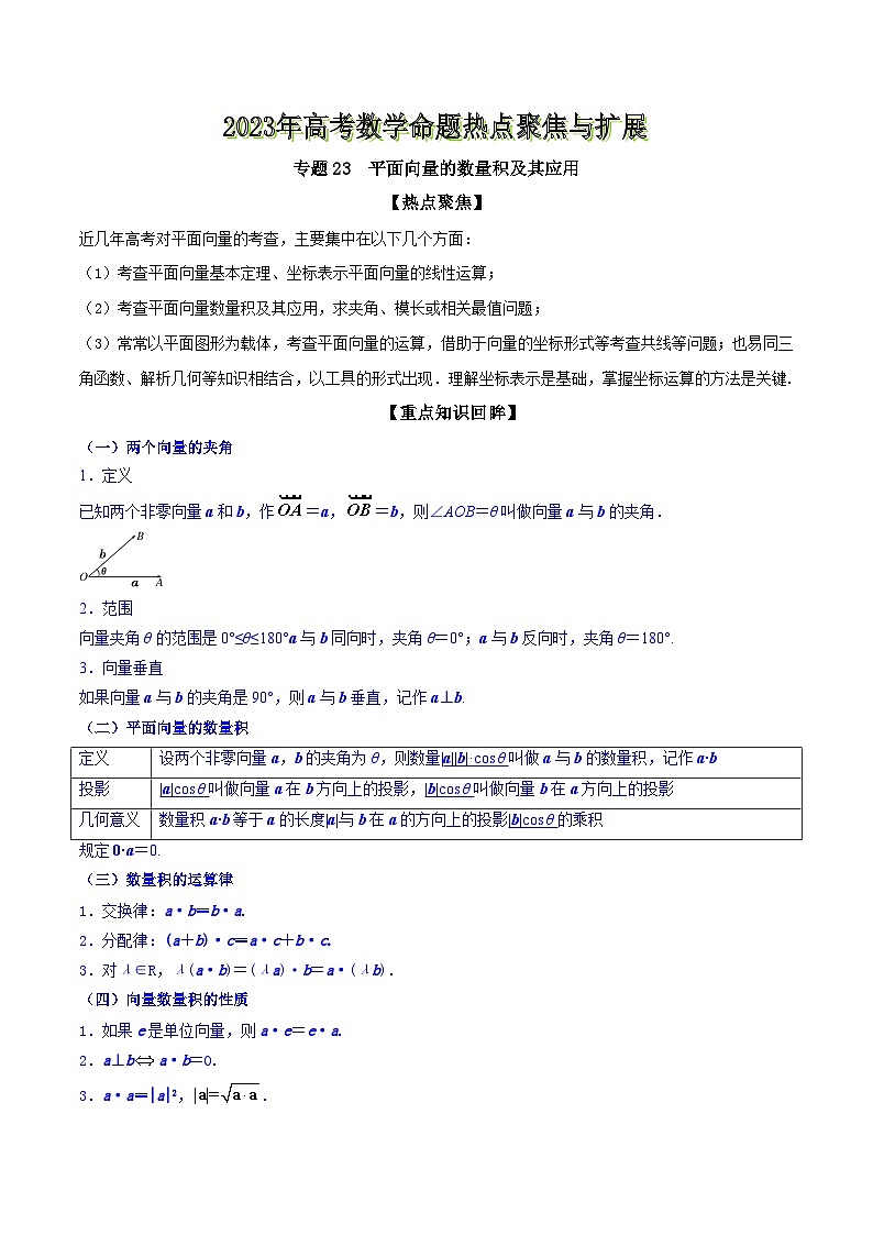 高考数学命题热点聚焦与扩展(通用版)专题23平面向量的数量积及其应用【原卷版+解析】第1页