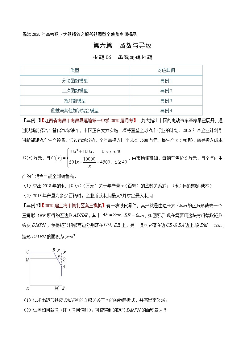 高考数学大题精做专题06函数建模问题(第六篇)(原卷版+解析)第1页