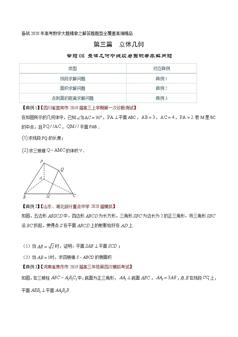 高考数学大题精做专题08立体几何中线段与面积等求解问题(第三篇)(原卷版+解析)第1页