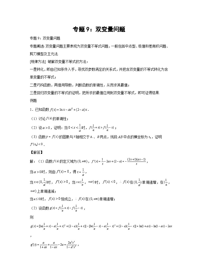 高考数学微专题集专题9：双变量问题(原卷版+解析)01